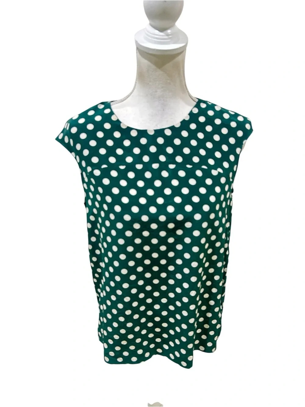 kate spade New York Green & White Polka Dot Cap-Sleeve silk blouse medium